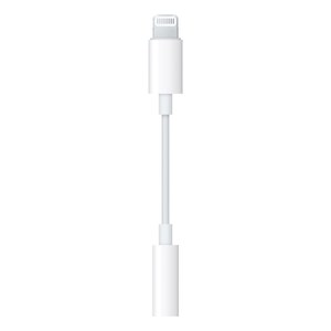 Adaptador de Lightning a auriculares en linea, conector Lightning arriba y jack abajo