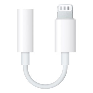 Adaptador de Lightning a auriculares de 3,5 mm de Apple, con el cable formando una U