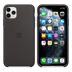 Case de silicona negro para iPhone, por detras y puesto en el telefono