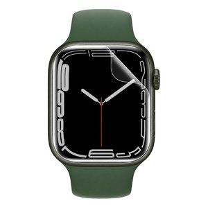 Lamina Hydrogel colocandose sobre la pantalla de un Apple Watch con correa verde