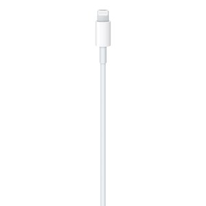 Detalle del conector Lightning del cable, en blanco sobre fondo claro