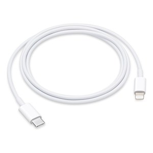 Cable blanco de Apple de USB-C a conector Lightning, de un metro, enrollado en circulo